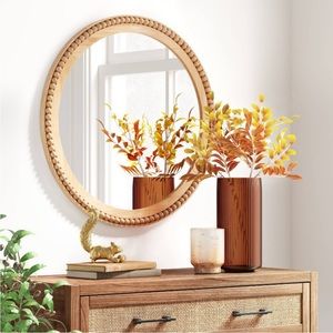 Threshold | Accents | Threshold Nwt Dia Round Wooden Beaded Wall Mirror ...